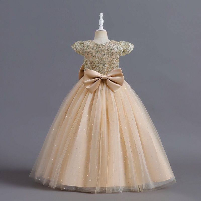Vestido beige con dorado largo - Imagen 3