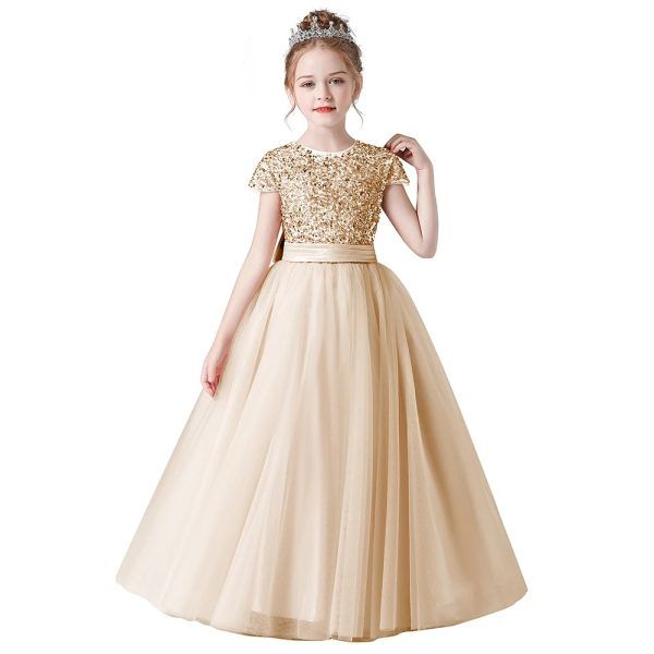 Vestido champange largo con lentejuelas