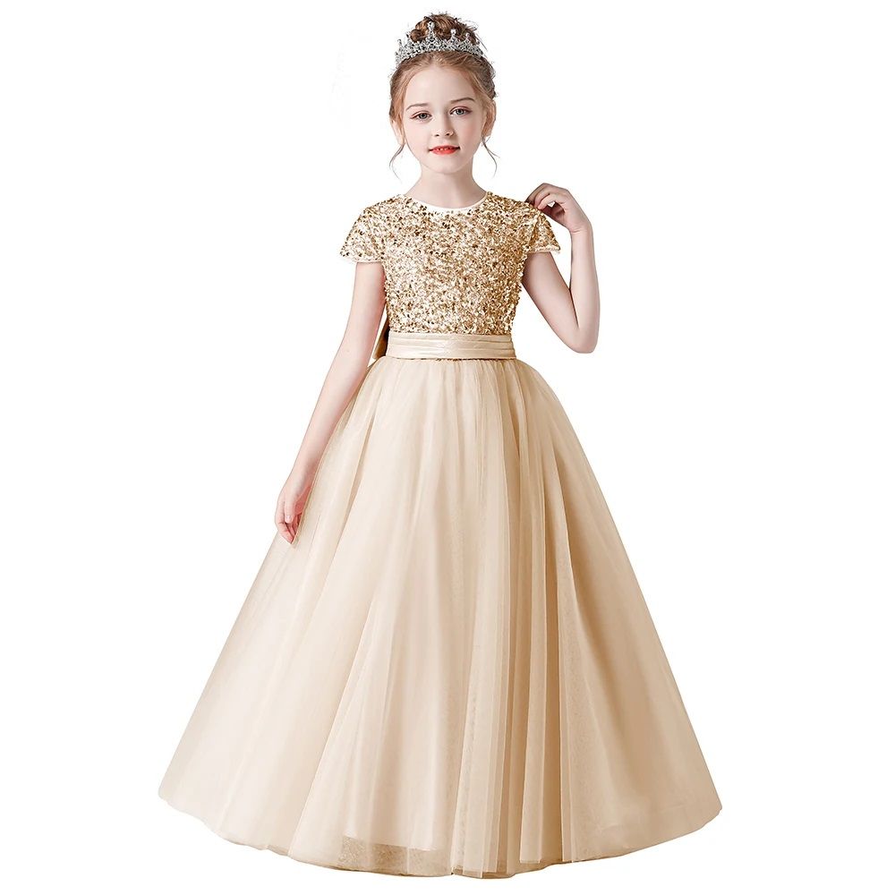 Vestido champange largo con lentejuelas